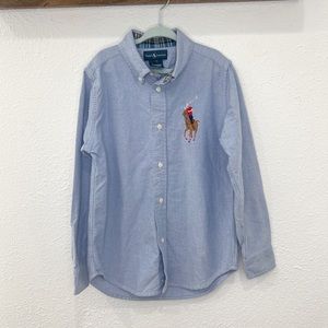 Ralph Lauren Long Sleeve Button Down Oxford Chambray Blue Shirt Big Pony Boy 7